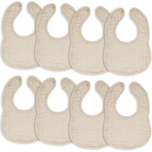 Muslin Cotton Baby Bibs, 8 Pack, Adjustable Size With Easy Snaps, Soft And Super Absorbent, Washable And Reusable By Comfy Cubs - Sand