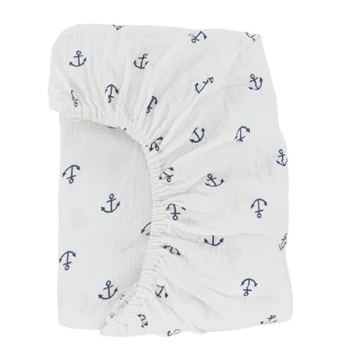 Synrroe Fitted Muslin Crib Sheets, Stretchy Crib Bed Sheets for Babies Boys, Super Soft and Comfortable 100% Cotton Bed Sheets Double Layers (Anchor)