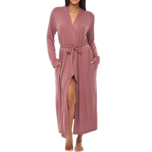 ADR Women's Lightweight Cotton Robe, Classic Soft Knit Long Lounge Robe with Pockets