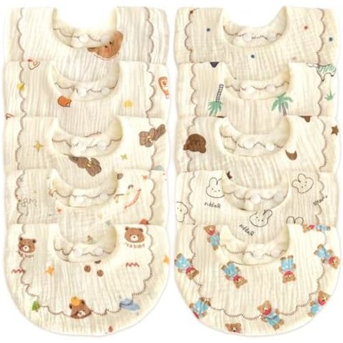EllieHouse Baby Bibs for Girls Boys 10Pack Muslin Drool Teeth Drooling Teething Bibs Muslin Cotton for Infant Toddler