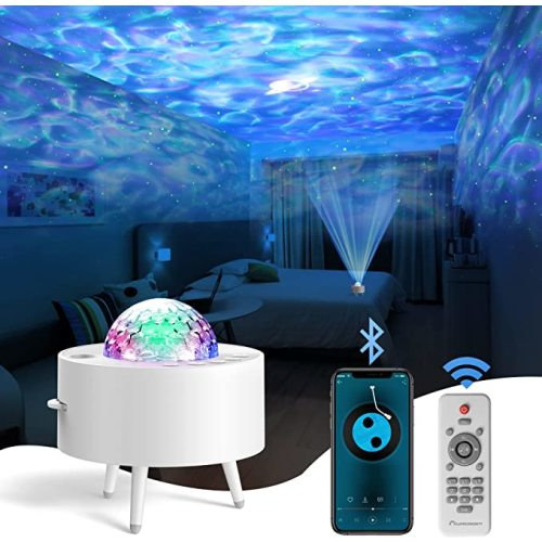Lumoonosity Ocean Wave Projector – Water Light Projector for Bedroom, Kids Room Decor – Ocean Galaxy Night Light with Bluetooth Speaker - Starry Light with 9 Planet, Star, Water Wave Effect