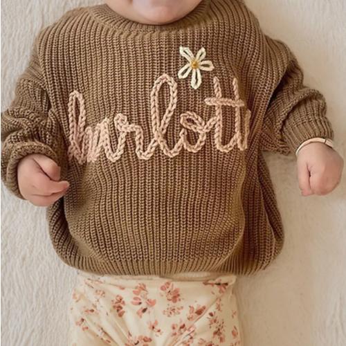 Hand embroidered kids name sweater – KnittyBaby