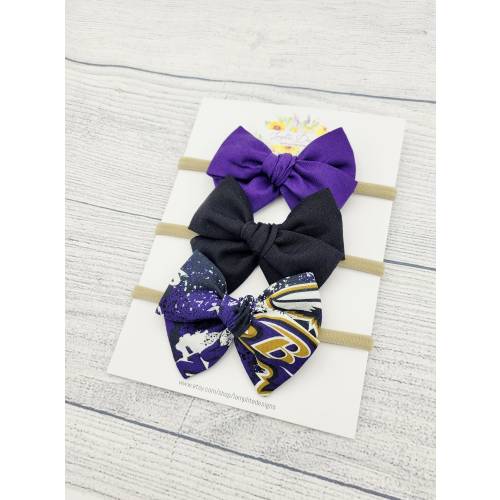 Baltimore Ravens set of 3 fabric hair bows - Ravens hair bows - football bow - baby shower gift - toddler child - clip or headbands - NFL