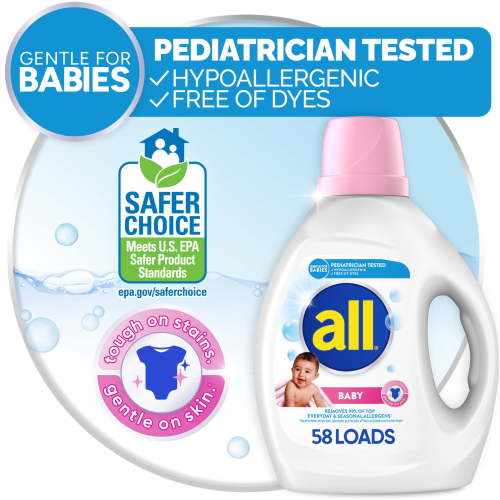 all Hypoallergenic Baby Liquid Laundry Detergent, Gentle for Newborn, 88 Ounce, 58 Loads
