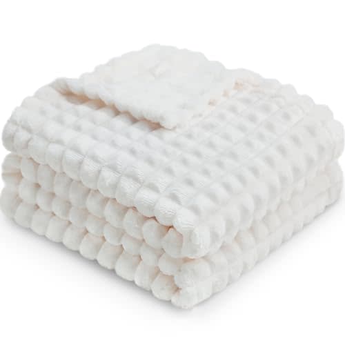 HOMRITAR Baby Blanket for Boys Girls Fleece Super Soft Plush Fuzzy Cozy Toddler Blanket with Square 3D Jacquard Grid Design Luxury Lightweight Bed Blanket for Newborn Infant Cream, 30 x 40 Inch