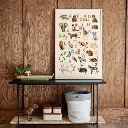Animal Alphabet Wall Art 17x25 With Natural Wood Frame