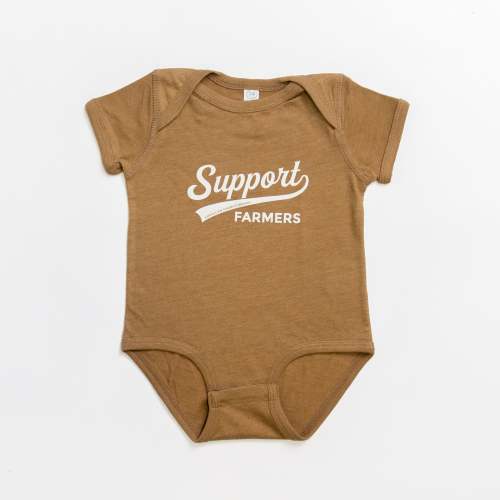 Support Farmers Banner Heather Brown Onesie - American Farm Company