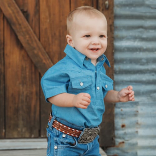 Light Denim SS Pearl Snap Onesie Baby (0-18M)