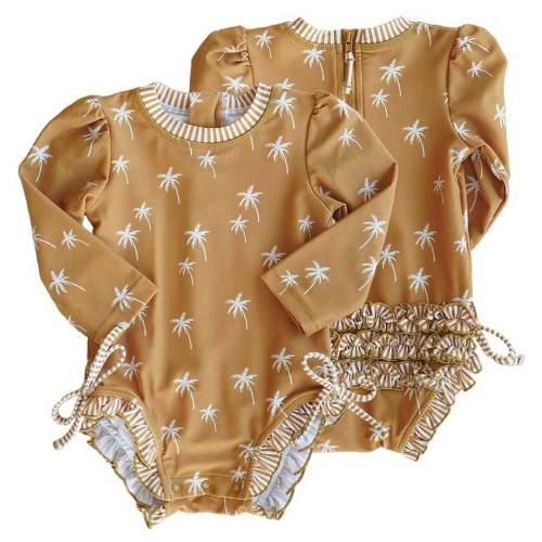 Long Sleeve Rash Guard With Ruffle Bottom | Color: Island Vibes 6-12Mo