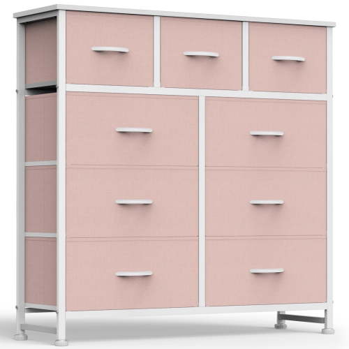 EDX 9 Fabric Drawers, TV Cabinet Sideboard, Drawer Cabinet, Organization Furniture for Kitchen, Office, Hallway, Pink