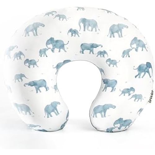 GRSSDER Nursing Pillow Cover Stretchy Minky Removable Nursing Covers for Breastfeeding Pillows, Ultra Soft Comfortable Slipcover for Boy and Girls, Stylish Elephant Pattern