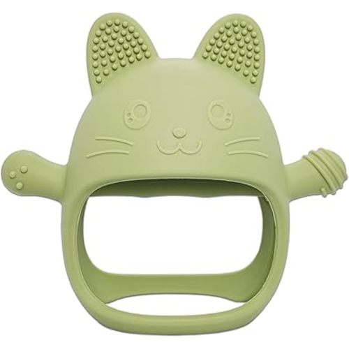 No Drop Teething Toys for Infants 0-6 Months, Baby Chew Toys for Teething Relief, Hand Teethers, Great Gifts for Baby Showers & Christmas, Cat, Olive