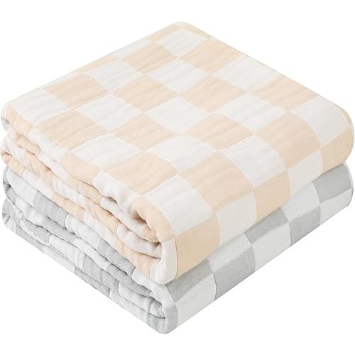 Ultra Soft Muslin Baby Blanket, Made of Viscose from Bamboo and Muslin from Cotton, A Versatile Swaddle and Bed Blanket for Babies, Toddlers, Boys, and Girls (2Pack).