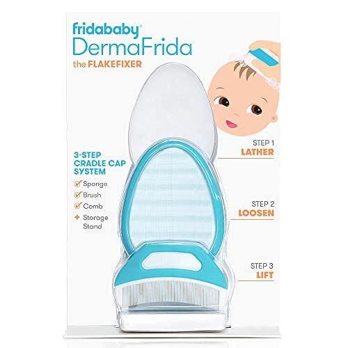 The 3-Step Cradle Cap System by Fridababy | DermaFrida The FlakeFixer | Sponge, Brush, Comb and Storage Stand for Babies with Cradle Cap