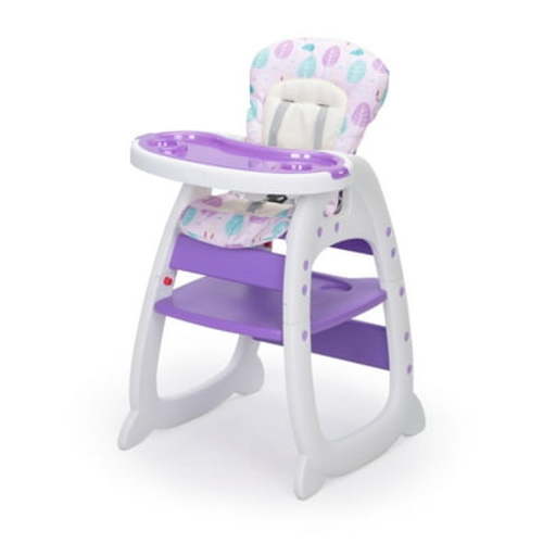 TOBBI 3-in-1 High Chair for Babies and Toddlers, Table and Chair Set with Convertible Booster Seat, 3-Position Adjustable Feeding Tray and Backrest, Purple