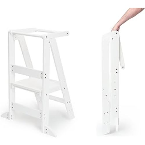 Foldable Kitchen Stool for Kids - Foldable Toddler Tower, Kitchen Stool for Toddlers, Toddler Standing Tower, Toddler Tower, Kids Stool (White)