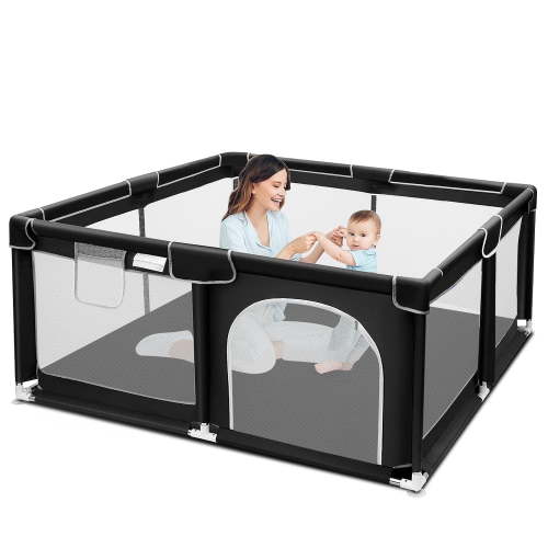 kmaier Baby Play Yards 360° Visual Playpen,Handle and Storage Bag Attached, Black