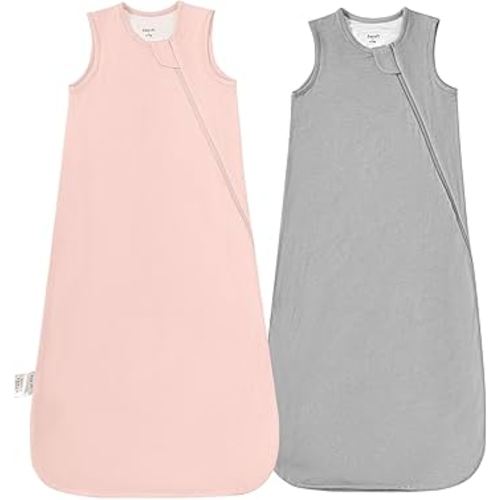 Supersoft Rayon Made from Bamboo Sleep Sack 6-12 Months 0.5 Tog Lightweight Toddler Sleep Sack Baby Wearable Blanket with 2-Way Zipper Summer Unisex Sleeping Bag for Babies (2 Pack) Pink & Gray