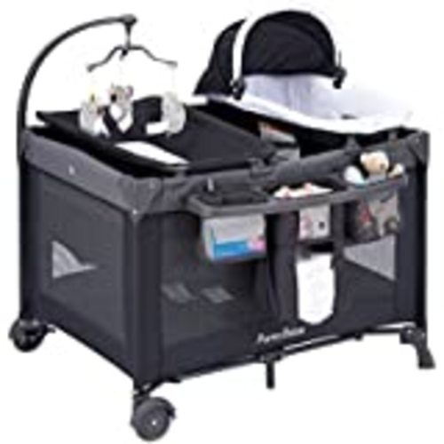 Amazon.com : Pamo Babe Deluxe Nursery Center, Foldable Playard for Baby & Toddler, Bassinet, Mattress, Changing Table for Newborn(Black) : Baby