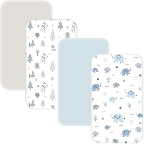 4 Pack Baby Bassinet Sheets - 35"x20" Bedside Bassinet Sheets for Newton, Ezebaby, AMKE(3 in 1) & Other Large Bedside Sleeper | Ultra Soft & Skin Friendly Bassinet Fitted Sheets for Boys Girls
