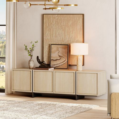 WMAPAT Modern Entertainment Center With T-Shaped Wooden Legs, 4-Door Storage TV Stand, Media Cabinet For Living Room