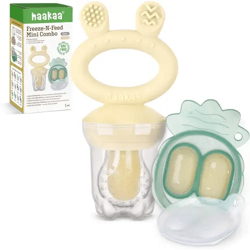 Haakaa Baby Fruit Food Feeder & Mini Freezer Nibble Tray Combo, Breastmilk Popsicle Molds for Baby Cooling Relief, BPA Free Silicone Feeder for Safe Infant Self Feeding, 4 Month+ (Oat)