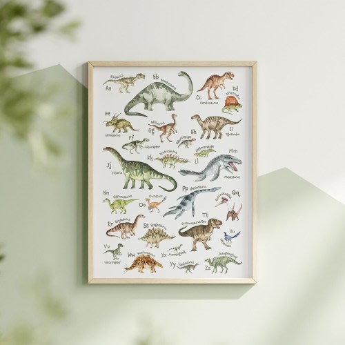 Dinosaur Alphabet Poster, Nursery Wallart ABCs, Dinosaur Nursery Boys Room, Cute Gift for New Mom