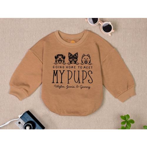 Personalized Going Home To Meet My Pups Baby bodysuit, Dog Baby Bubble Romper,Custom Dog Baby Romper, Baby Shower Gift, Dog Baby Gift