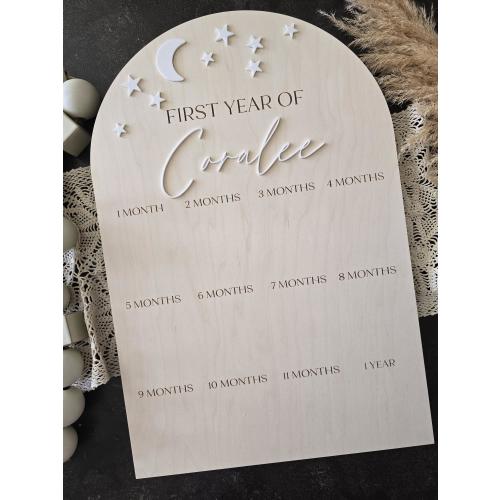 One Year Photo Board Moon Stars Theme, My First Year Photo Sign, One Year Wooden, Milestone Board, 1st Birthday, 12 Month Photo Board