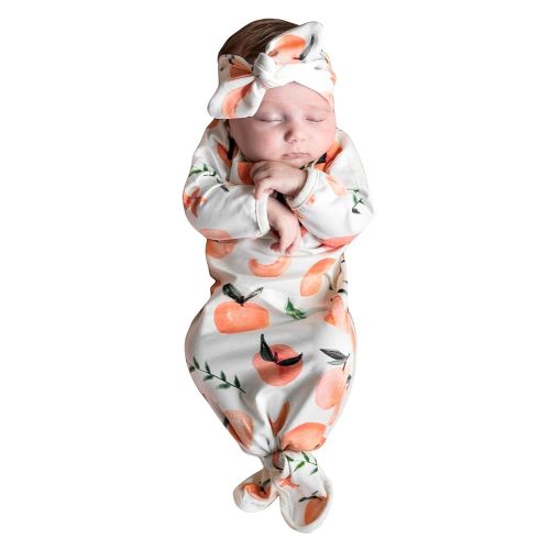 Handmade Soft cotton peach baby sleeper and headband set, stretchy knotted pajamas (Newborn), gown, baby shower gift first photos