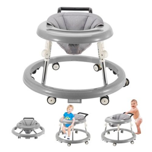 Baby Walker, Foldable 5-Gear Height Adjustable Baby Walker with Wheels, Infant Toddler Walker with Foot Pads, Anti-Fall Baby Walkers and Activity Center Bouncer Combo for Boys and Girls 6-24 Months