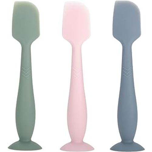 3 Pack Baby Diaper Cream Spatula Applicator, Soft Silicone Butt paste Spatula Diaper Cream Brush with Suction Cup Base (Cyan, Pink, Green)