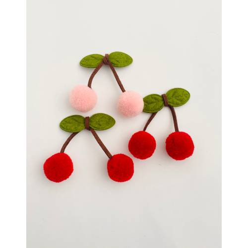 Mini Felt Cherries Ornaments 1-3pcs (Stitched Leaf)