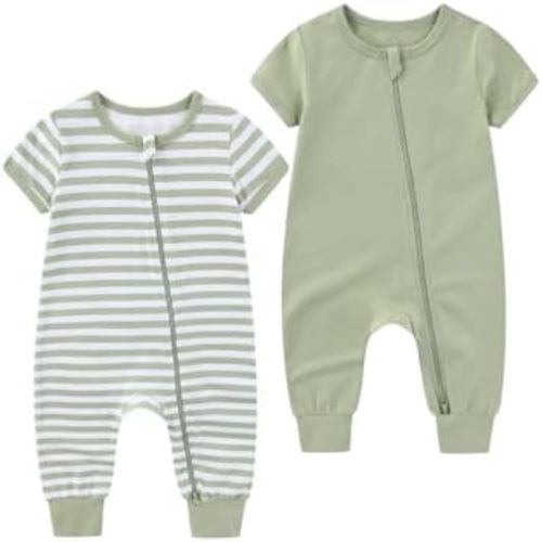 Baby Boys Girls One-Piece Rompers 2 Pack Unisex Infant Zipper Short Sleeve Jumpsuits 0-24Months New Born Clothing