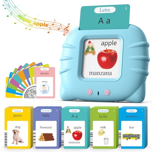 Bilingual Spanish and English Talking Flash Cards for 1-3, Pocket Speech Therapy Toys with 512 Words, Montessori Language Learning and Autism Toys, Children's Sensory Learning, Birthday Present