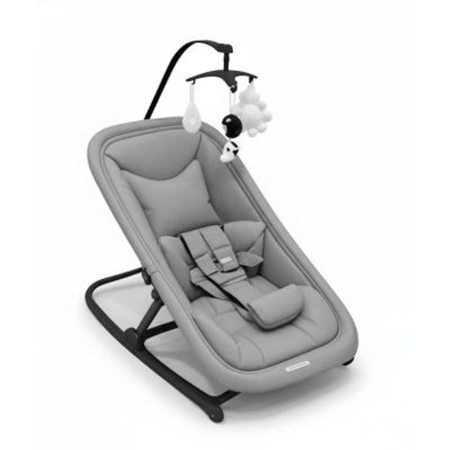 GustoWave Baby Rocking Bassinet & Swing - Safety Harness, Hanging Toys, Gray Soft Padded Lounger for Newborns & Infants