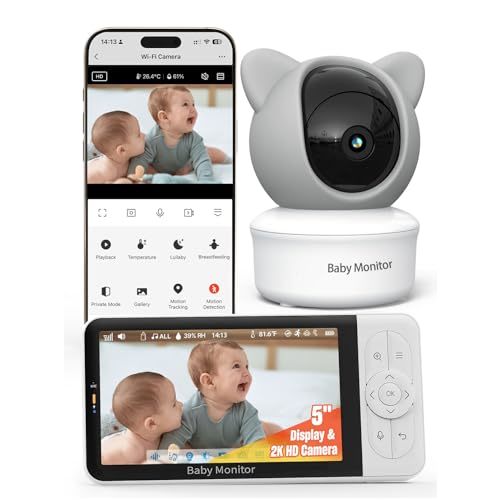 iFamily WiFi Baby Monitor with App – Smartphone Baby Monitor with 5" HD Monitor & 2K Camera, Night Vision, 2-Way Talk, Motion Tracking&Alerts, Temp Sensor, Lullabies,Secure WiFi Lock