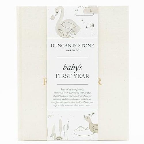 Baby First Year Book (Cream, 112 Pages) by Duncan & Stone - Memory & Milestone Baby's First Year Photo Album from Pregnancy to First Year – Newborn Baby Journal - Gifts for New Moms