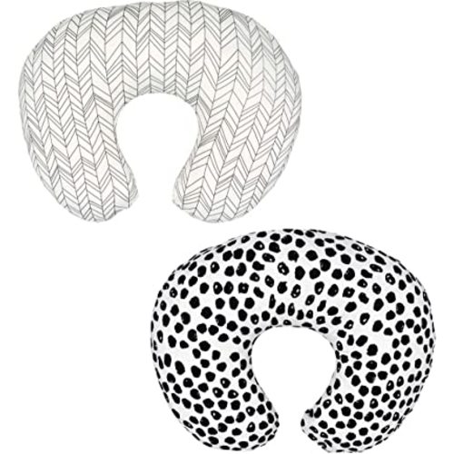 Little Jump 2 Pack Nursing Pillow Cover Slipcover for Breastfeeding Pillows, Soft and Comfortable Safely Fits On Standard Infant Nursing Pillows (Geometric & Speckles)