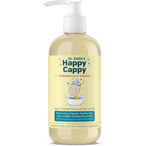 Happy Cappy Baby Shampoo and Body Wash - Eczema Body Wash for Kids, Toddler, Adults, Helps with Dryness, Reduces Itching, Irritation, and Redness, Dermatologist Tested, Fragrance Free - 8 Fl Oz