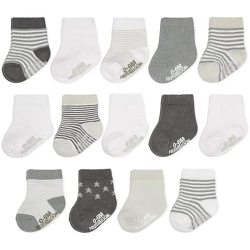Fruit of the Loom Baby 14-Pack Grow & Fit Flex Zones Cotton Stretch Socks - Unisex, Girls, Boys