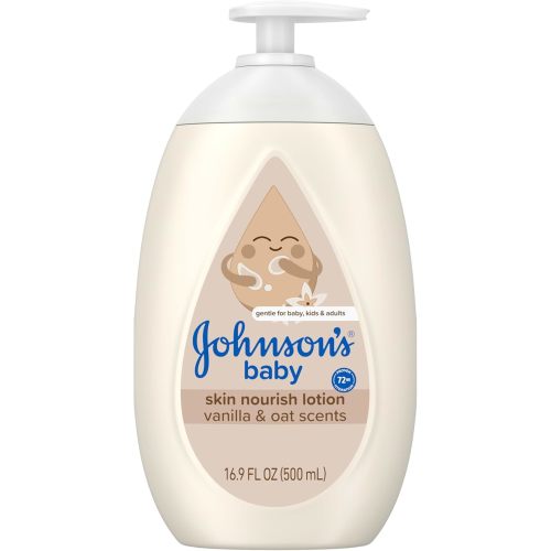 Johnson's Skin Nourishing Baby Lotion, Vanilla & Oat Scents, Hypoallergenic Baby Body Lotion for 72 Hour Hydration Until Baby's Next Bath Moisturizes & Protects from Dryness, 16.9 fl. oz