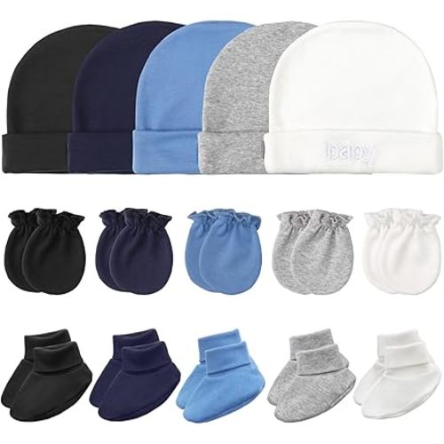 Newborn Baby Hats Mittens and Socks Set Cotton Infant Beanie Cap Socks Mittens for Newborn Baby Boy Girl 0-6 Month