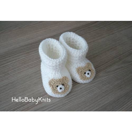 Teddy bear crochet baby booties, Baby boy booties, Bear baby booties, Newborn boy gift