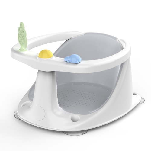 Babyomi Baby Bath Seat with Prevents Tipping Over and Baby Toys, Non-Slip, Baby Bathtub Support Seat for Babies 6 Months & Up, Grey