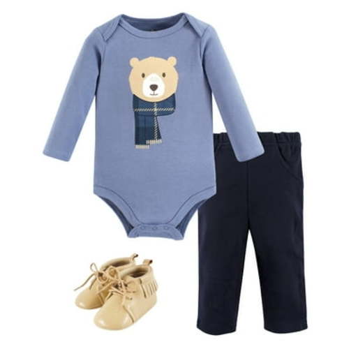 Hudson Baby Long Sleeve Bodysuit And Pant Set with Shoes, 0-18 Months