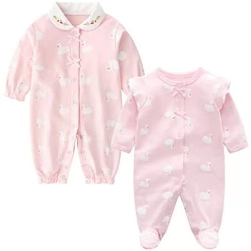 Infant Snug Romper with Cute Cartoon Print 2Pack Cotton Jumpsuit for DailyWear