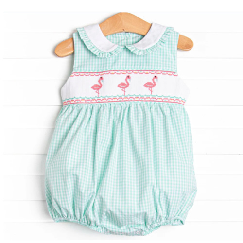 Flamingo Mint Smocked Bubble, Green – Stitchy Fish