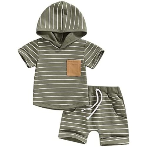 Toddler Baby Boy Summer Clothes Baseball Short Sleeve Hooded T-Shirt Elastic Waist Shorts Newborn Infant Boy Outfit