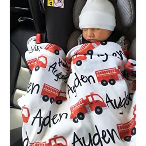 NAZENTI Custom Monogram Baby Blanket- Firetruck Blanket - Fire Truck Baby Blanket - Personalized Baby Blanket - Firemen Baby Blanket - Firetruck Gift - Firemen Gift - Firefighter